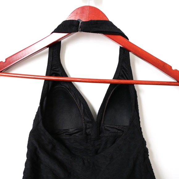 Black V-Neck Belted Swimsuit Halter Tankini - Picture 3 of 6